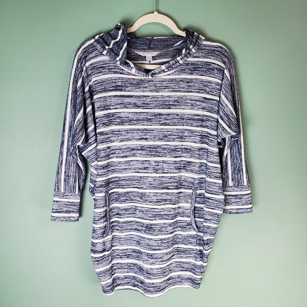 Market & Spruce Womens Karlotta Hooded Dolman Knit Top Striped Stretch Sz Medium